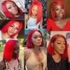 Red Lace Front Wigs Human Hair Red Short Bob Wigs Human Hair for Black Women Bob Wigs Human Hair 13x4X1 T Part Straight Bob Wigs Per Plucked with Baby Hair 180% Density 12Inch