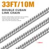 33 Feet Stainless Steel Double Cuban Link Chain Roll, 2.88mm Width 304 Stainless Steel Curb Chains Spool Bulk for Jewelry Making Chain