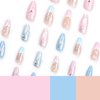 IMSOHOT Press on Nails Medium Almond Fake Nails Pink Blue Cute Glue on Nails with 3D Seashell Wave Texture Designs Full Cover Y2K Glossy Acrylic French False Nails Tips for Women and Girls 24Pcs