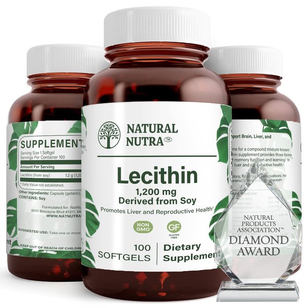 Natural Nutra Soy Lecithin Dietary Supplement, Support Brain Functioning, Liver Performance and Reproductive Health, Boost Brain Functioning, Gluten-Free, Non GMO, 100 Softgels
