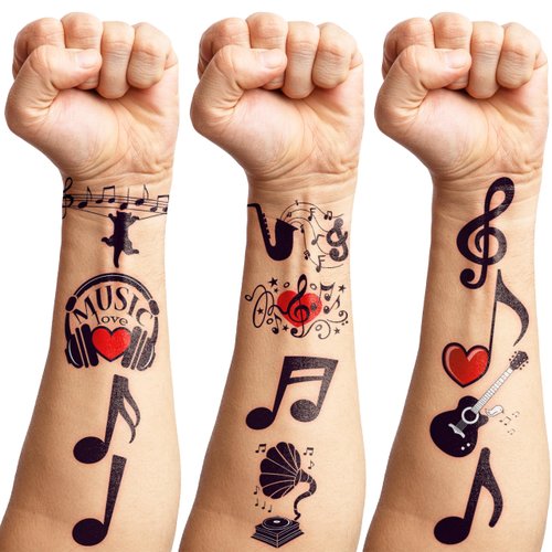 Generic Music Temporary Tattoos Birthday Party Supplies Favors Decorations Super Cute 96PCS Fake Tattoos Stickers for Boys Girls School Classroom Rewards Gifts Ideal Halloween
