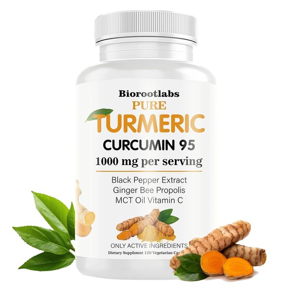 Biorootlabs Turmeric Curcumin Supplement - 95% Curcuminoids with Bee Propolis, Ginger & Black Pepper - Enhanced with Vitamin C (1pc)