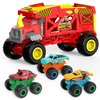 KARMOUNT 4-in-1 Mounster Truck Transport Carrier Playset, Red Mover Rhino Toy Cars Hauler Set for Children, Including 3 Diecast Monster Trucks, Ideal Gift for Kids 3+
