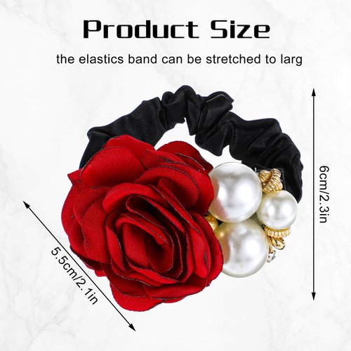 4PCS Korean Fashion Pearl Hair Accessories for Women Girls Christmas, Pearl Hair Scrunchies Ropes Crystal Elastic Hair Ties with Rhinestone and Rose Flower, Sparkly Ponytail Holder Handmade