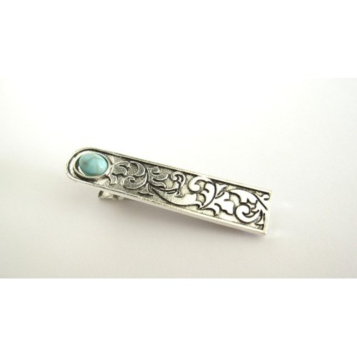 Generic Turquoise blue stone silver metal boho native alligator hair clip for thin fine