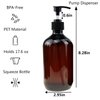 Empty Plastic Bottles with Pump Dispenser and Labels Included, Refillable Travel Containers for Hand sanitizer Shampoo Lotion, etc - BPA/Paraben Free, 500ml/16.9oz (Amber, 4 Pack)