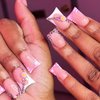 Duck Press on Nails with White French Tips Designs, Glossy Rhinestones Fake Nails Duck Full Cover Acrylic Nails Cute 3D Flower Duck Feet Short False Nails X Gel Glue Stick on Nails for Women Girls