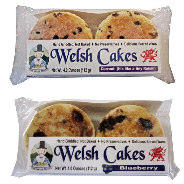 Welsh Cakes by Welsh Baker - 2 Flavor Variety Box - 8 Cakes in All - 4 cakes per Package - Currant and Blueberry