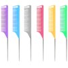 6PCS Hair Rat Tail Combs Parting Rat Tail Combs Teasing Fine Tooth Comb Metal Hair Pick Detangling Combs Set for Women,Girls(Pink Purple Green Grey Yellow Blue)
