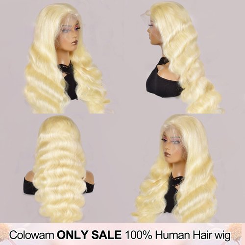 colowam 26 Inch 613 360 Lace Front Wig Human Hair Full Lace Blonde Wig Human Hair 200% Density Blonde Body Wave Lace Front Wigs Human Hair Pre Plucked Real Bleached Knots (360 Blonde Wig)