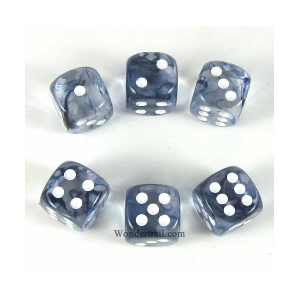 Black Nebula with White Pips 16mm D6 Dice Set of 6 Wondertrail WCX27608E6