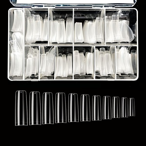 beYou Clear Half-moon 510 Artificial Fake Nail Tips 11 Sizes With Clear Plastic Case for Nail Salon Nail Shop