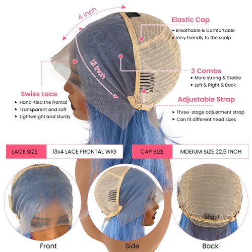 Light Blue Bob Wig Human Hair Pre Plucked With Baby Hair Glueless 13x4 Lace Front Wig HD Transparent Lace Frontal Short Bob Wigs for Women Bleached Knots with Baby Hair 10inch 180% Density