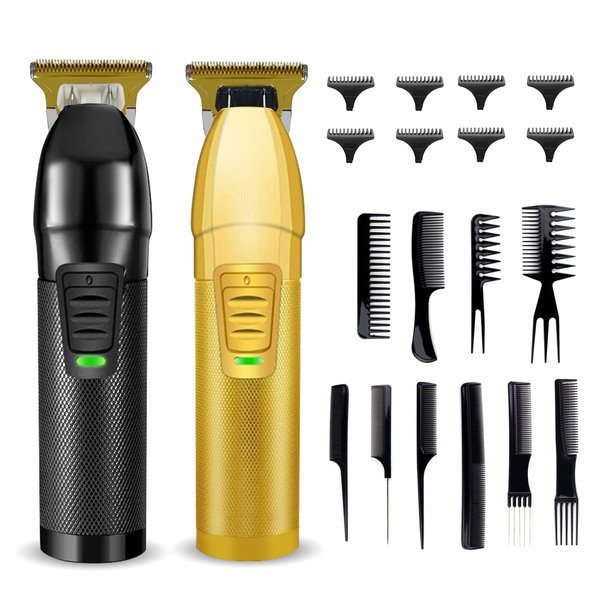 2 Pieces Hair Clippers Set, Hair Clippers for Professional Barbers Fashion Rechargeable Hair Remover with 10 Pieces Styling combs (6.2inch Black Gold)