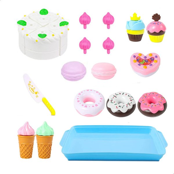 Mbarbs Pretend Cutting Play Toys Desserts Cake Ice Cream and Donuts Food Toys - Birthday Gifts Set Toy Early Education Skills Development for Boys, Girls, Kids