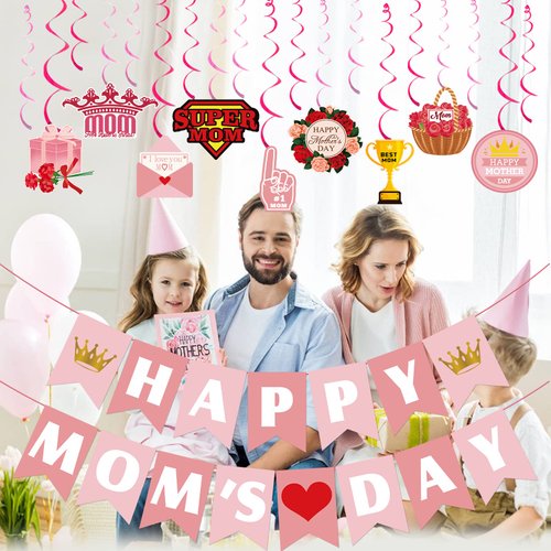 Happy Mother's Day Banner Decorations for Party Mom Banner with Mothers Day Hanging Decorations Mothers Day Party Decorations Supplies Happy Mothers Day Decor