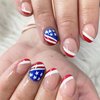 4th of July Press on Nails Short Almond Shape Fake Nails Independence Day Glue on Nails Glossy Red White French Tip Full Cover False Nails Star American Flag Artificial Nails for women Girls 24Pcs