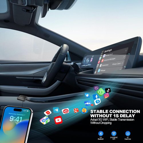 2024New 2-in-1 Carplay & Android Auto Wireless Adapter Convert Factory Wired To Wireless Connection,Stable Fast Auto-Link And Easy Use,Plug & Play,Fit For Mobile Phone Android 10.0+ & ios 10.0+,Black