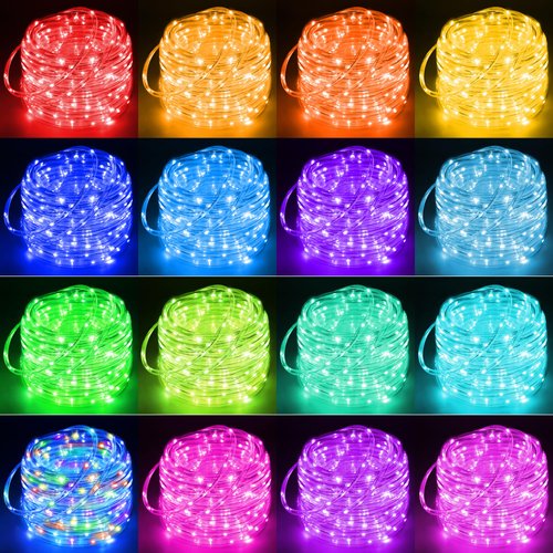 Ollny Rope Lights Outdoor Color Changing, 33FT 100 LED Waterproof String Lights with Remote, 16 Colors Fairy Rope Light for Indoor Bedroom Party Garden Wedding Holiday Decorations