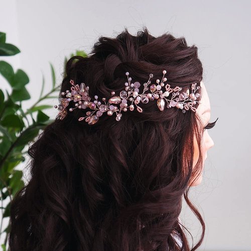 Teyglen Wedding Bride Rhinestones Crystal Headband Hair Vine Handmade Bridal Black Crystal Beads Headband Wedding Hair Accessories for Brides Hair Pieces Headpieces for Women Girl (Black)