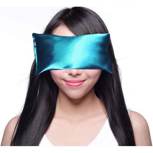 Happy Wraps Lavender Eye Pillow - Hot Cold Aromatherapy Satin Eye Mask for Yoga, Sleeping, Migraines, Stress, Relaxation - Gifts for Women, Birthdays, Coworkers, Christmas - AuqaBlue