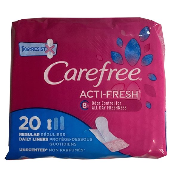 Carefree Acti-Fresh Body Shape Pantiliners Regular Unscented - 20 Liners, Pack of 3