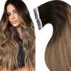 LaaVoo Invisible Tape in Hair Extensions Human Hair Ombre Dark Brown to Medium Brown Mix Golden Brown Remy Human Hair Tape in Extensions Thick End for Long Hair 22 Inch 50g 20pcs