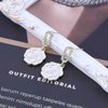 Sttiafay Vintage Crystal Flower Drop Earrings White Flower Earrings Pearl Camellia Earrings White Camellia Stud Earrings Jewelry for Women and Girls