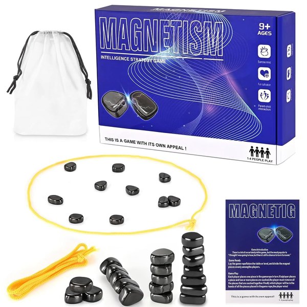 Magnetic Chess Game with Stones Set, 2024 New Upgrade Magnetic Chess Game with Rocks, Magnet Game with String, Family Gatherings Board Games Gifts for Kids Party, Adults, Christmas