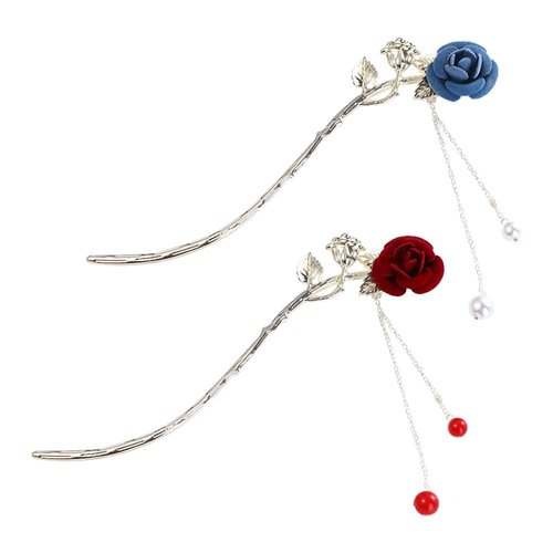 Leadigol 2PCS Vintage Flocking Rose Flower Hair Fork,Rose Flower Hair Clip Retro Flower Hair Fork Temperament Hairpinfor Women