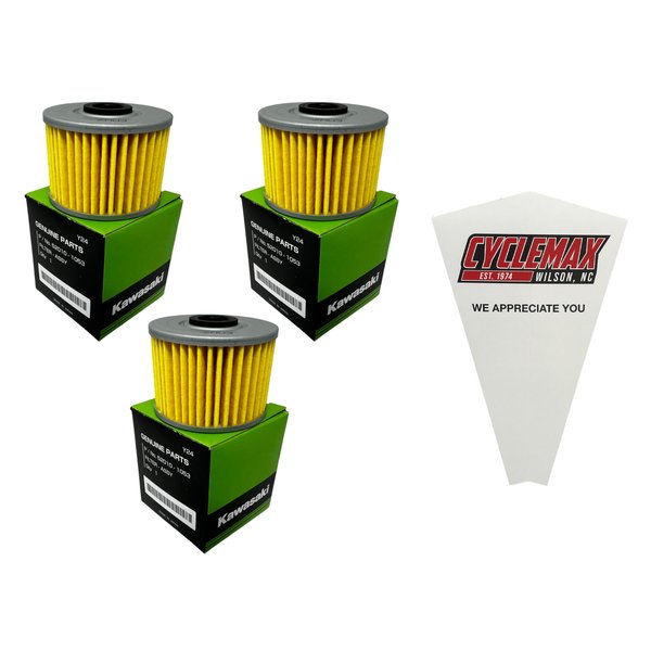 Cyclemax Three Pack for Kawasaki Oil Filter 52010-1053 Contains Three Filters and a Funnel