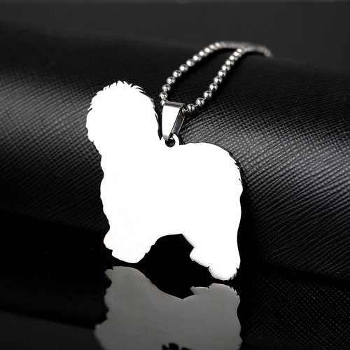 Big Stainless Steel Old English Sheepdog OES Dog Silhouette Pet Dog Tag Breed Collar Charm Pendant Necklace