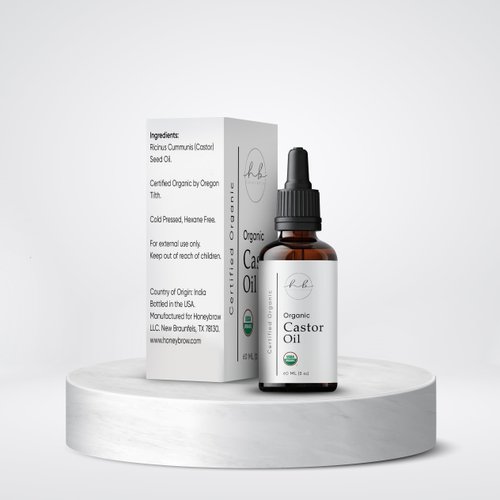 Honeybrow Organic Castor Oil - Castor Oil for Eyelashes, Eyebrows - Pure Hair Oil Rich in Ricinoleic Acid, Antioxidants - Nourishing Scalp Serum Combats Dandruff - Supports Skin Health - 2 Oz