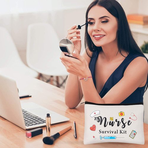 30pcs Nurse Appreciation Gifts Set Include 6 Nurse Survival Kit Canvas Makeup Bag,6 Nurse Blessing Card Bracelet with Greeting Card and 18 Nursing Hair Tie Elastic Ribbon Ponytail Holder