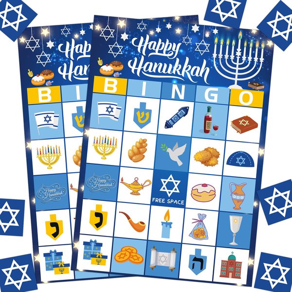 BAYLAY Hanukkah Games Hanukkah Bingo Game Hanukkah Decorations Menorah Bingo Game Hanukkah Party Games Chanukah Party Decorations Happy Hanukkah Games Hanukkah Decor