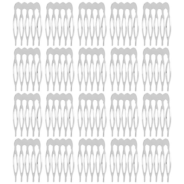 Lawie 20 Pack 5 Teeth Small Tiny Silver Metal Side Hair Combs Plain Blank Crafting DIY Slide Combs Wedding Bridal Veil Combs Decorative Headpiece French Twist Updo Clip Bun Holder Hair Accessories