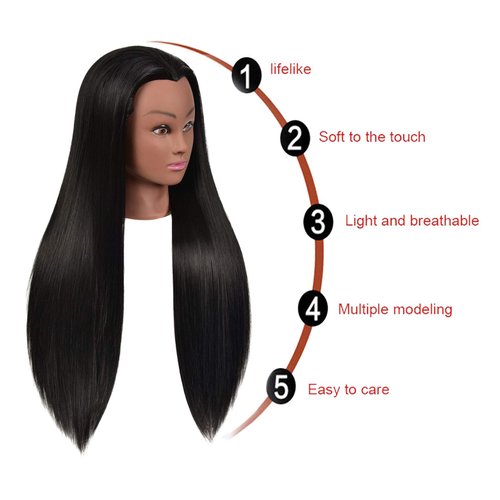Kalyx Mannequin Head 26"-28" Long Hair Styling Manikin Cosmetology Doll Head Synthetic Fiber Practice Braiding Hair Hairdressing Training Model Free Clamp