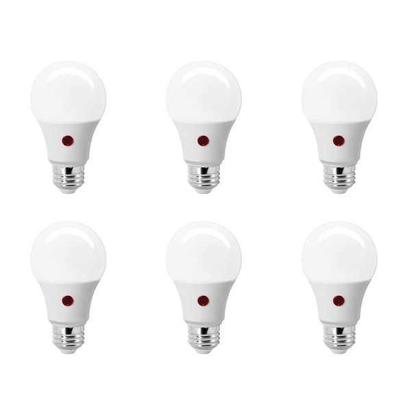 SYLVANIA Dusk to Dawn A19 LED Light Bulb with Auto On/Off Light Sensor, 60W=9W, 800 Lumens, 2700K, Soft White - 6 Pack (41257)
