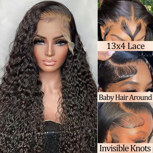 13x4 Deep Wave Lace Front Wigs Human Hair Pre Plucked 22 Inch Curly Lace Front Wig Human Hair 180 Density Deep Wave Frontal Wig for Women Glueless Wigs Human Hair with Natural Hairline (22 Inch)