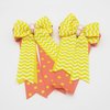 Yellow & Peach Polka Dot Chevron Set of 2 Equestrian Hair Bows-Available on French Barrette, Alligator Clip (Aligator Clip)