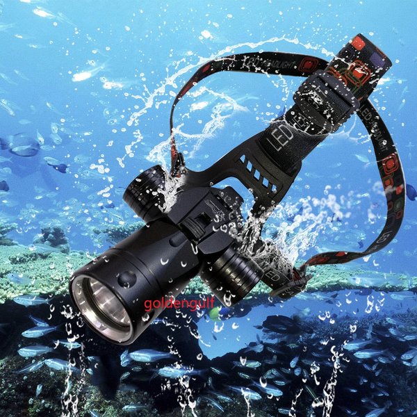 Goldengulf Rechargeable Aluminum Waterproof Diving Swimming Hiking Camping Hunting Fishing Headlamp Underwater 1800 Lumen Safety Head Light Flashlight