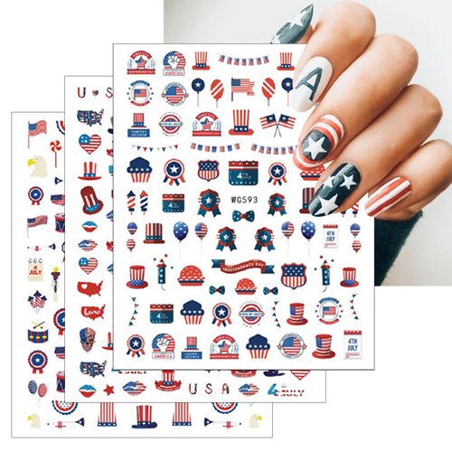 8 Sheets 4th of July Nail Art Stickers Decal,Independence Day Nail Decals 3D Self Adhesive American Flag Firework Eagle Nail Design Patriotic Nail Accessories Memorial Day Nail Decorations for Women