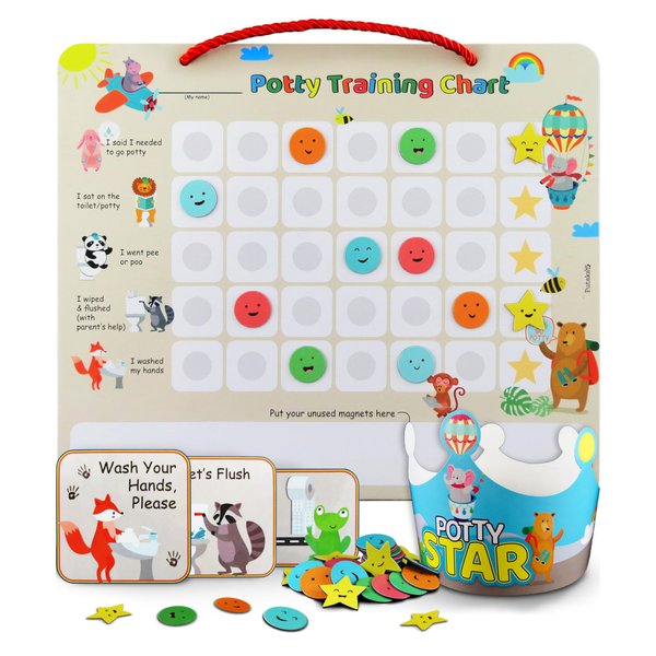 PUTSKA Animal Potty Training Chart for Toddlers Boys & Girls - Potty Training Stickers for Girls Potty Training Toilet and Boys. A Sticker Chart for Kids Potty Training Rewards. Toddlers Potty Chart