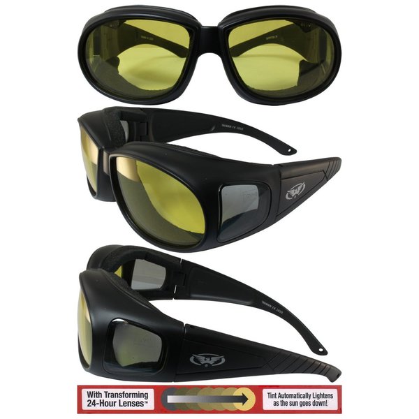 Global Vision Outfitter 24 Sunglasses Matte Black Frames w/Photochromic Yellow to Smoke Lenses ANSI Z87.1+