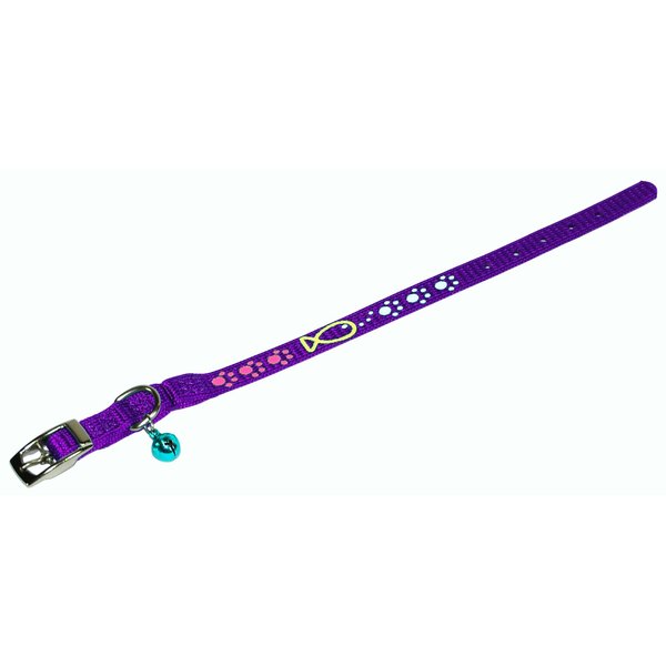 Hamilton Safety Cat Collar with Bell and Cat Fish Paw Design, 3/8 by 10-Inch, Teal Nylon