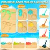 HUITEM Beach Sand Toys for Kids, 29PCS Sandbox Toys with 2 Collapsible Bucket Sand, 2 Dump Truck, Dinosaur Sand Molds, Sand Castle Kit, Shovel Sieve,Flags,Mesh Bag Travel Beach Toys for Toddler 3-10