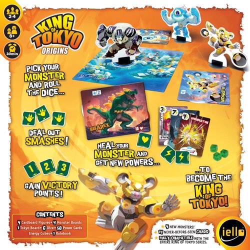 IELLO: King of Tokyo: Origins - Family-Friendly Dice & Strategy Board Game, Battling Monsters-Robots-Aliens, 4 New Monsters, Ages 8+, 2-4 Players