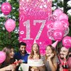 Pink 17th Birthday Decorations for Girls Boys Pink Happy 17th Birthday Door Cover Banner & 18Pcs Happy 17th Birthday Balloons Decorations for Hot Pink 17th Birthday Anniversary Party Supplies