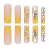 RUOKEXIN Long Press on Nails Square Fake Nails Orange French False Nails with Rhinestones Designs Fall Nail Press ons Long Glue on Nails Long Fall Artificial Nails Cute Stick on Nails for Women 24Pcs
