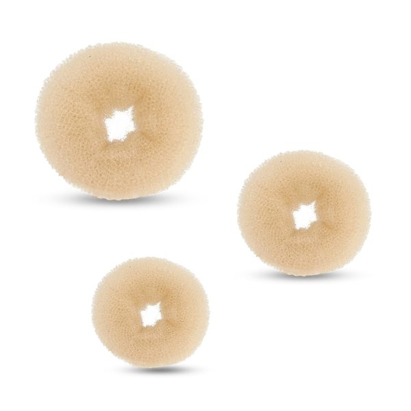 Beaute Galleria 3 Pieces Mini Kids Hair Donut Bun Maker Ring Style Mesh Chignon Ballet Sock Bun (Beige/Blonde)